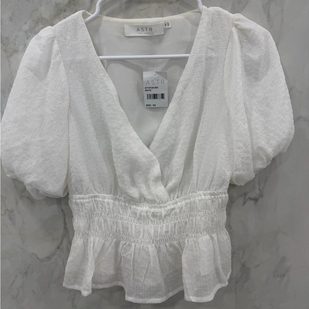 ASTR Ivory Smocked Blouse with Puff Sleeves